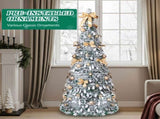 6 FT Snow Flocked Pre-lit Artificial Pop Up Christmas Tree with 100 Warm Lights and Golden Ornaments 90946157