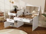3-in-1 Vanity Desk with Flip Top Mirror, Glass Top Compact Makeup Vanity & Hidden Storage, Vanity N704P391337K