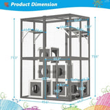 Outdoor Wooden Cat- Large Solid Wood Cat Cage Playpen with 2 Jumping Platforms & 7 Napping Houses, 86589654