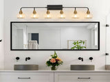 48" Modern 6-Light Vanity Wall Sconce - Black and Gold Bathroom Light Fixture with Clear Glass W1340P266140