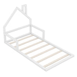 Twin Size Wood Floor Bed with House-shaped Headboard, White WF304145AAK