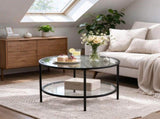 2-Tier Round Coffee Table, Glass Top, Iron Frame, 25.6"25.6"19.3", Matte Black 19047100