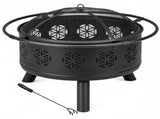 30 Inch Round Outdoor Wood Pit, Heavy Duty Wrought Iron Firepit with Hinged Spark 67742285