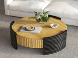 31.50" Modern Colorblocked Striped Coffee Table with Flip Top Storage Coffee Table - Natural Wood W757P383553