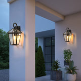 2-Pack Outdoor Wall Lanterns, Black Finish Weatherproof Wall Sconce with Clear Glass Panels, Vintage W1340P239406