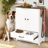 Dog feeding station, double door locker with 2 adjustable dog bowls, 3 hooks on right side, white W1687P270768