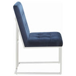 ZUN Blue and Chrome Tufted Back Dining Chair B062P153702