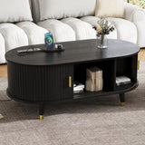 42.5"W Wooden Oval Fluted Coffee with Charging Station, Mid-Century Center N721P297572B