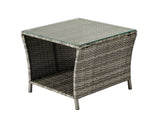 Outdoor Patio Wicker Side Table, Square End Table Bistro Coffee Table with Glass Top Storage Shelf 76160910