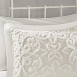 3 Piece Tufted Cotton Chenille Bedspread Set Off-White Full/Queen B035129061