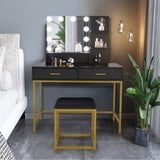 Large Vanity Set with 10 LED Bulbs, Makeup Table with Cushioned Stool, 3 Storage Shelves 2 Drawers, 16283286