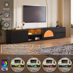 ZUN ON-TREND Modern TV Stand with Fluted Glass Door for TVs Up to 100", Media Console with Sliding Door N721P198932B