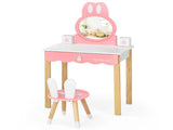 Kids Rabbit Vanity Table Set with Removable Shatter-Proof Mirror, Pink & White Makeup Desk with 69012468