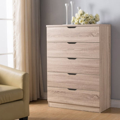 ZUN Five drawer clothes and storage chest cabinet in weathered white natural color unfinished faux wood B107P268337