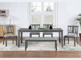 6 Piece Kitchen Set, Rectangular Wooden Table with 4 Upholstered Chairs and a Bench, 50401072