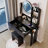 17" Round LED Mirror Vanity TableCushioned Stool, Equipped With 2 AC2 USB Power Socket, Big W3258P311349
