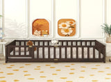 Twin Size Floor Bed with Fence and Door,Rubber Wood Floor Bed with Safety Guardrails,Espresso W504P429279