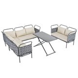 ZUN 5-Piece Modern Patio Sectional Sofa Set Outdoor Woven Rope Furniture Set with Glass Table and 20426413