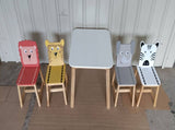 5 Piece Kiddy Table and Chair Set , Kids Wood Table with 4 Chairs Set Cartoon Animals W80860280