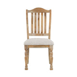 Traditional Farmhouse Style Chairs Set of 2, Wheat Finish Textured Fabric Upholstered Vertical B011P239563