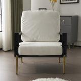 Modern Low Back White Upholstered Accent Armchair with Gold Metal Legs & Rubberwood Frame, Chic Wide N817P237961W