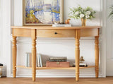 TREXM Farmhouse Half Moon Console Table with Drawer & Shelf - Rustic Accent Table, Sofa Table for N715P383795D