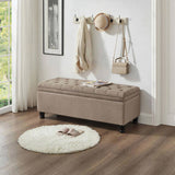 Upholstered tufted button storage bench ,Linen fabric entry bench with spindle wooden legs, Bed W2186P151306