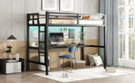 ZUN Metal Twin XL Size Loft Bed with Power Outlet and LED Lighted, Space-Saving, Noise Reduced, Black W1307P192840