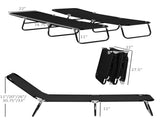 Black Set of 2 Folding Pool Chairs Chaise Lounge with 5-Level Reclining Back, Steel Frame for 05855396