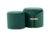 Contemporary Nesting Ottoman Set in Green Velvet with Gold Metal Accent Pieces B202P223722