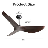 ZUN Modern 52 Inch Indoor Ceiling Fan No Light With 6 Speed Remote Control 3 ABS Blade Reversible DC W934P207799