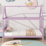 Twin House Bed with Headboard and Footboard, Twin Rubber Wood Bed with House Frame,Pink W504P225964