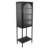 ZUN Stylish Tempered Glass High Cabinet with Arched Door Adjustable Shelves and Feet Anti-Tip Dust-free W1673127678