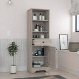 Linen Single Door Cabinet 55" H, Three External Shelves, One Drawer, Two Interior Shelves, Light B097133111
