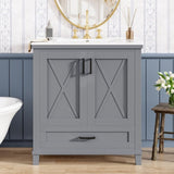 30-inch Bathroom Vanity with Single Sink, Solid Wood Frame MDF, 2 Soft-Close Doors, 1 Divided N729P299363E