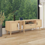 ZUN Rattan TV Stand with 2 Cabinets & 2 Open Shelves, Rattan-inspired Media Console Table for TVs up to WF324250AAP