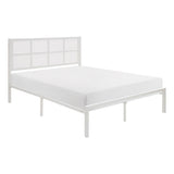 1pc Queen Platform Bed, Metal Frame White Finish Faux Cane Panel Headboard Casual Coastal Bedroom B011P214036