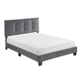1pc Full Platform Bed Dark Gray Velvet Upholstered Adjustable Height Headboard Button Tufted Solid B011P203578