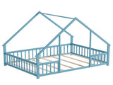 Full Size Floor Bed Triangle Roof Frame and Support Bed Slats, Montessori Kids Playhouse Bed 73003156
