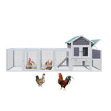 Gray Wooden Chicken Coop Outdoor Hen House with Run, Waterproof Roof & Nesting Box, Rabbit Duck W773P326843