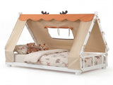 Twin Size Montessori House Floor Bed with Removable Canopy Tent, Solid Wood Kids Bed with Guardrails 81025719