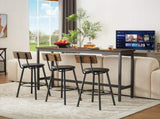 Long Bar Table Set with 3 PU Upholstered Bar Stools, Industrial Bar Table and Chairs for Kitchen 09105127