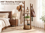 Coat Rack Freestanding, Solid Wood Rotary Coat Rack with 3 Storage Shelves & 9 Hooks, Coat Tree for W3204P577705