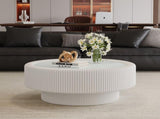 31.5" Fluted Round Storage Table - Tempered Glass Top & Premium Leather Wrapped, Modern White W3158P450848