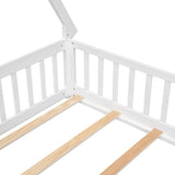 Full Tent-shaped Floor Bed, with Guardrails, Slats, Door ,White W504119507