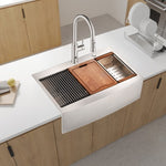 ZUN 33x22x10"Farmhouse Apron Single Bowl Stainless Steel Kitchen Sink with Workstation W2898P228904