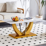 ZUN Coffee table.Modern minimalist Tempered glass with sticker desktop ,golden MDF legs and stainless W1151P149682