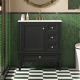 30 Inch Vanity with Ceramic Sink, Grey with 3 Drawers, Solid Wood Frame Modern N710P247499B