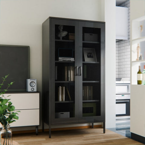 ZUN Metal locker with screen door, wine cabinet with adjustable shelf, suitable for kitchen, living 49557459