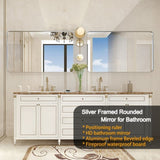 36x30inch Glossy Brushed Silver Rounded Corner Rectangle Wall Mirror For Bathroom Metal Frame Wall W2091126974